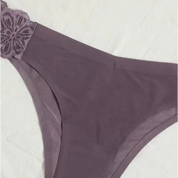 7pc Pink & Purple Satin Lace Detail Seamless Panties Set - Picture 4 of 5